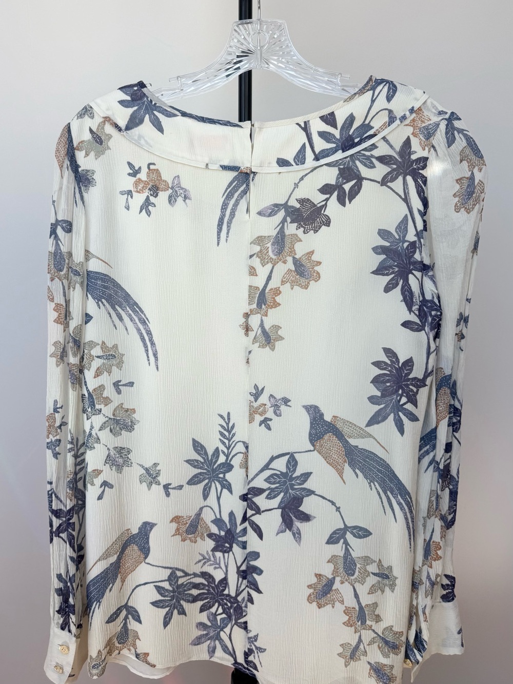 Tory Burch Cream Blouse with Blue Floral Trim - Picture 7 of 8